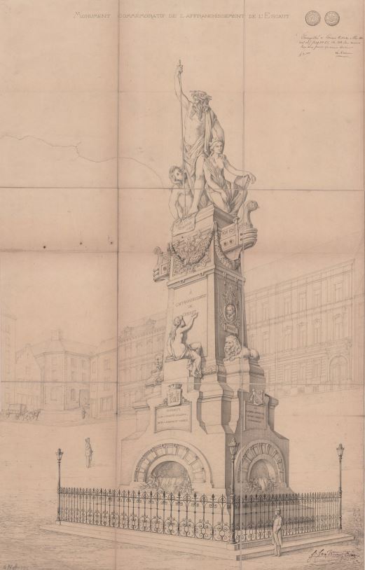 Ontwerptekening van het monument Schelde vrij