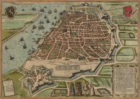 Stadsgezicht met citadel en omwalling, 1572, Hogenberg