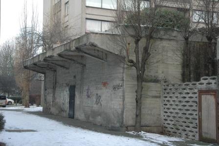 The bunker, nestled among more modern buildings