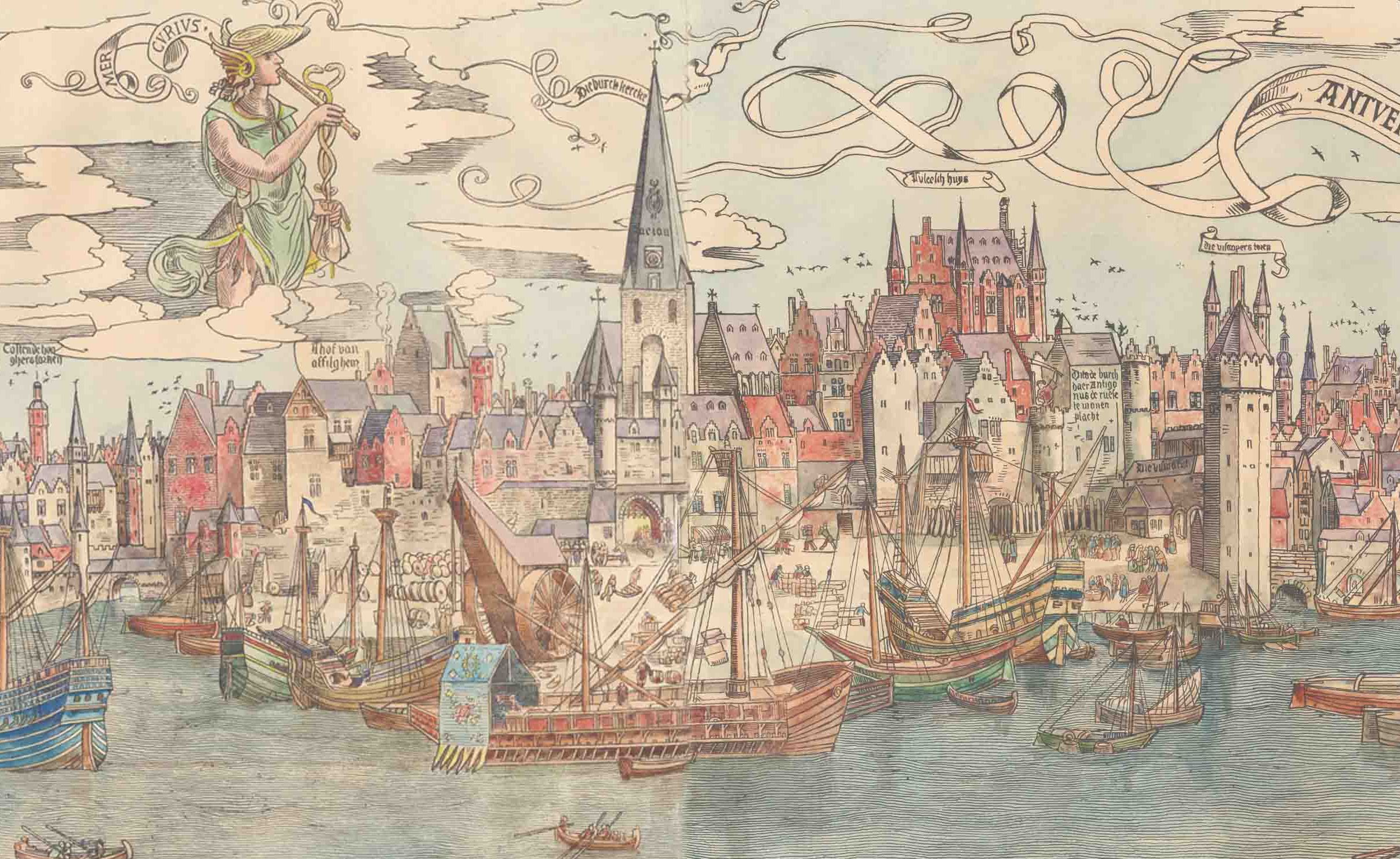 The wharf in a sixteenth-century painting of the Scheldt quays